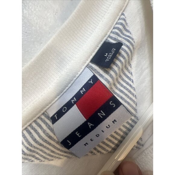 Tommy Jeans Long Sleeve Crest Logo T-Shirt White Mens Large - Picture 10 of 12